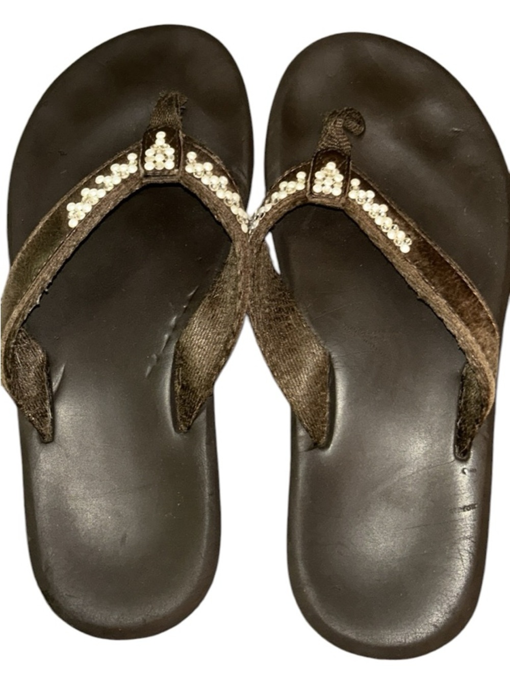 Women's Brown Beaded Flip Flop Sandals